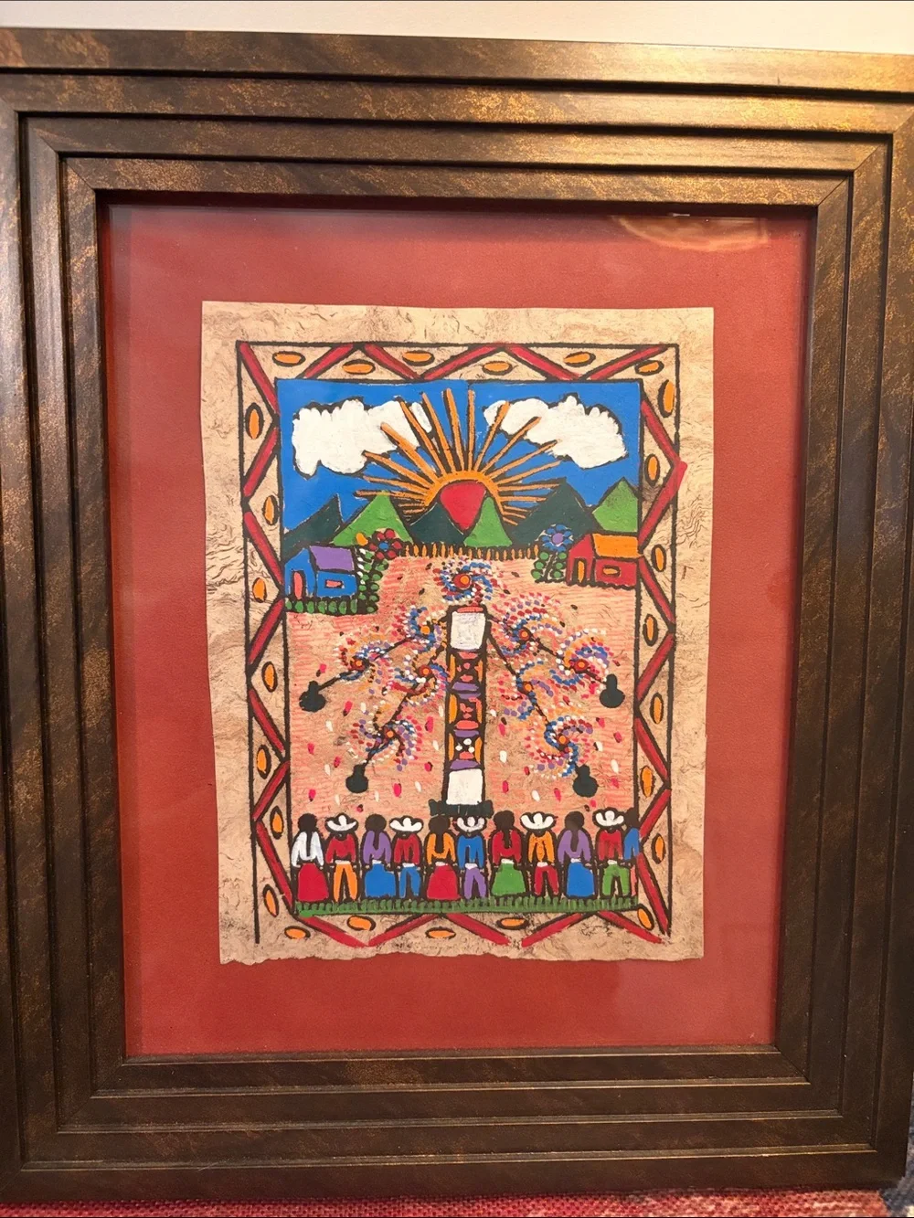 Framed Mexican Folk Art Wall Decor Amate Harvest Festival 12.5” x 10.5” aprox #1
